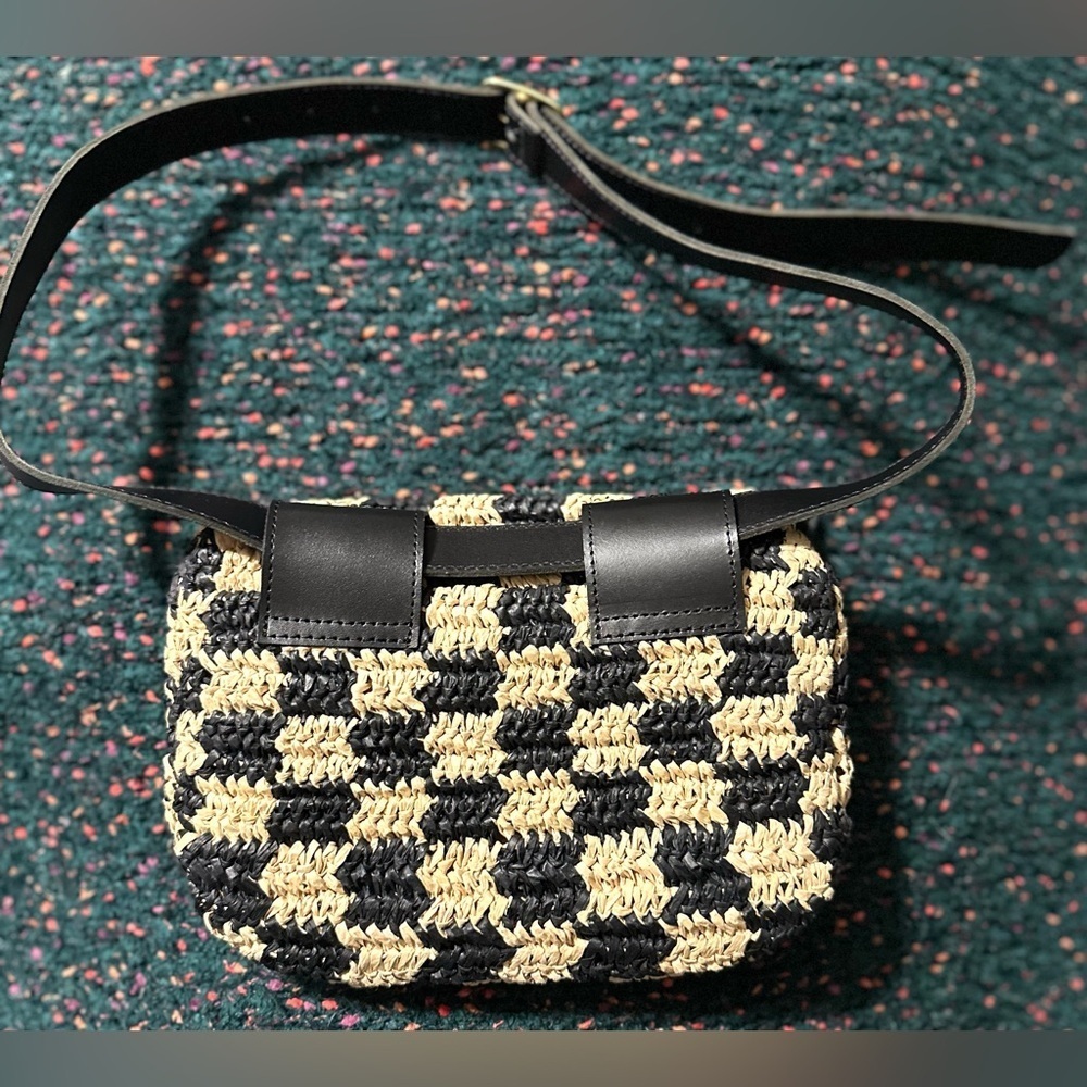 SOLD OUT Clare V Belt Bag NWT Checkerboard Raffia Woven Crossbody Rare - Picture 10 of 16